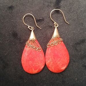 Elegant Silver and Coral Teardrop Earrings
